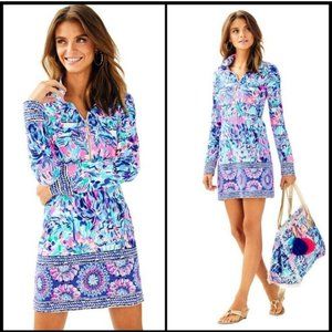 LILLY PULITZER SKIPPER POPOVER DRESS PARTY WAVE SIZE Small S UPF 50+